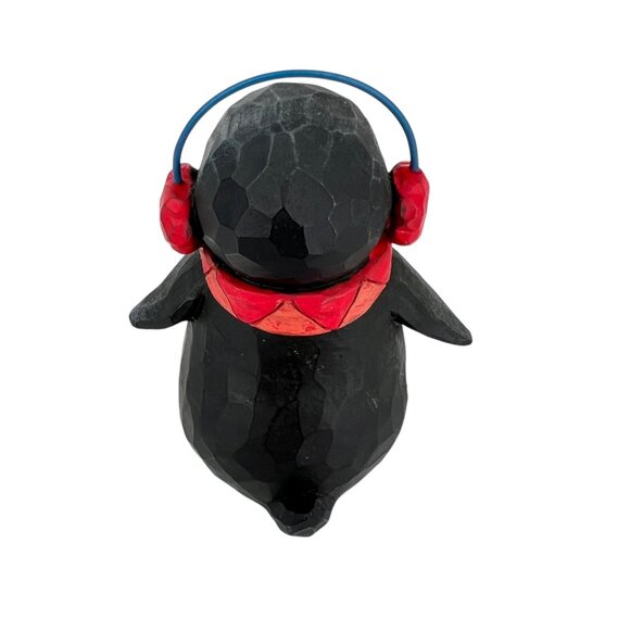 Jim Shore Mini Penguin Figurine With Ear Muffs & Red Scarf - Picture 3 of 10